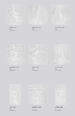 Document explicatif de l'oeuvre « Writing Systems » de Rad Hourani, montrant les différentes formes de chaque pièce, soit « word », « pronoun », « adjective », « paragraph », « noun », « clause », « verb », « sentence », et « adverb ».